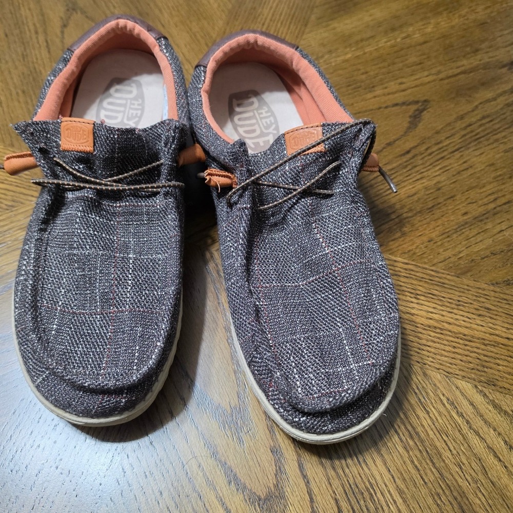 Hey Dude Wally Plaid Brown Orange Mens Slip On Loafers 40402-255 Size 11